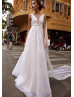 Beaded Ivory Lace Tulle Pearl Wedding Dress With Detachable Cape